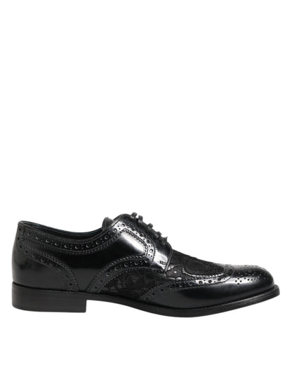Dolce &amp; Gabbana Black Leather Floral Lace Dress Formal Shoes