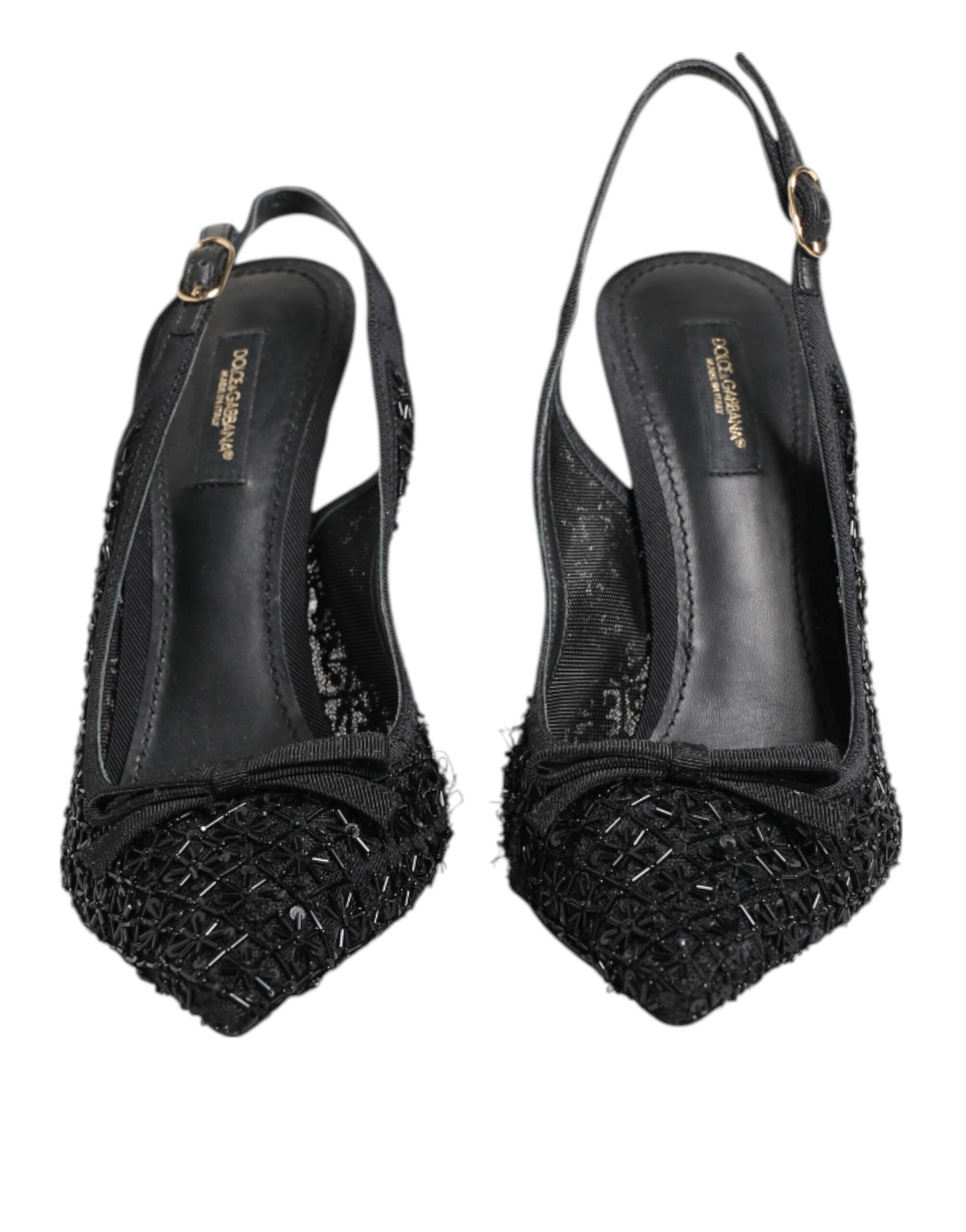 Dolce &amp; Gabbana Black Tulle Ricamo Heels Slingbacks Shoes