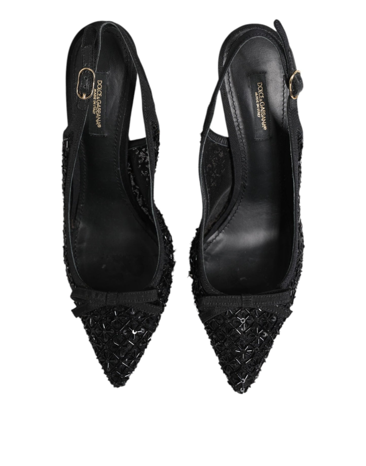 Dolce &amp; Gabbana Black Tulle Ricamo Heels Slingbacks Shoes