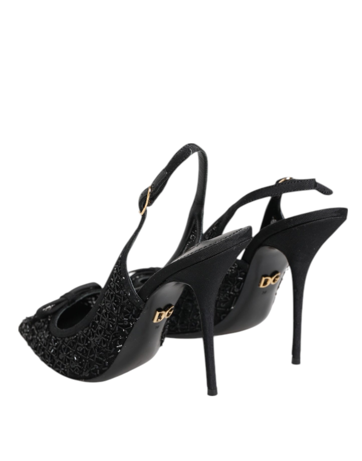 Dolce &amp; Gabbana Black Tulle Ricamo Heels Slingbacks Shoes
