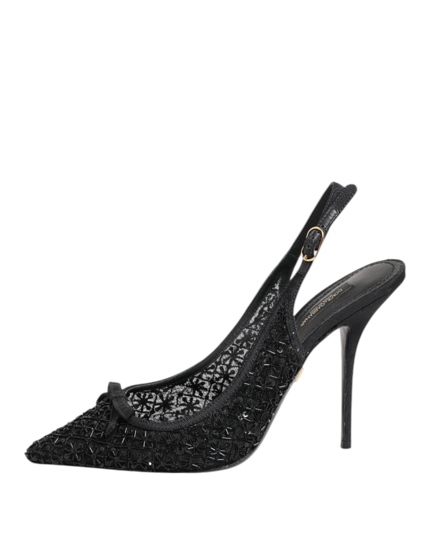 Dolce &amp; Gabbana Black Tulle Ricamo Heels Slingbacks Shoes