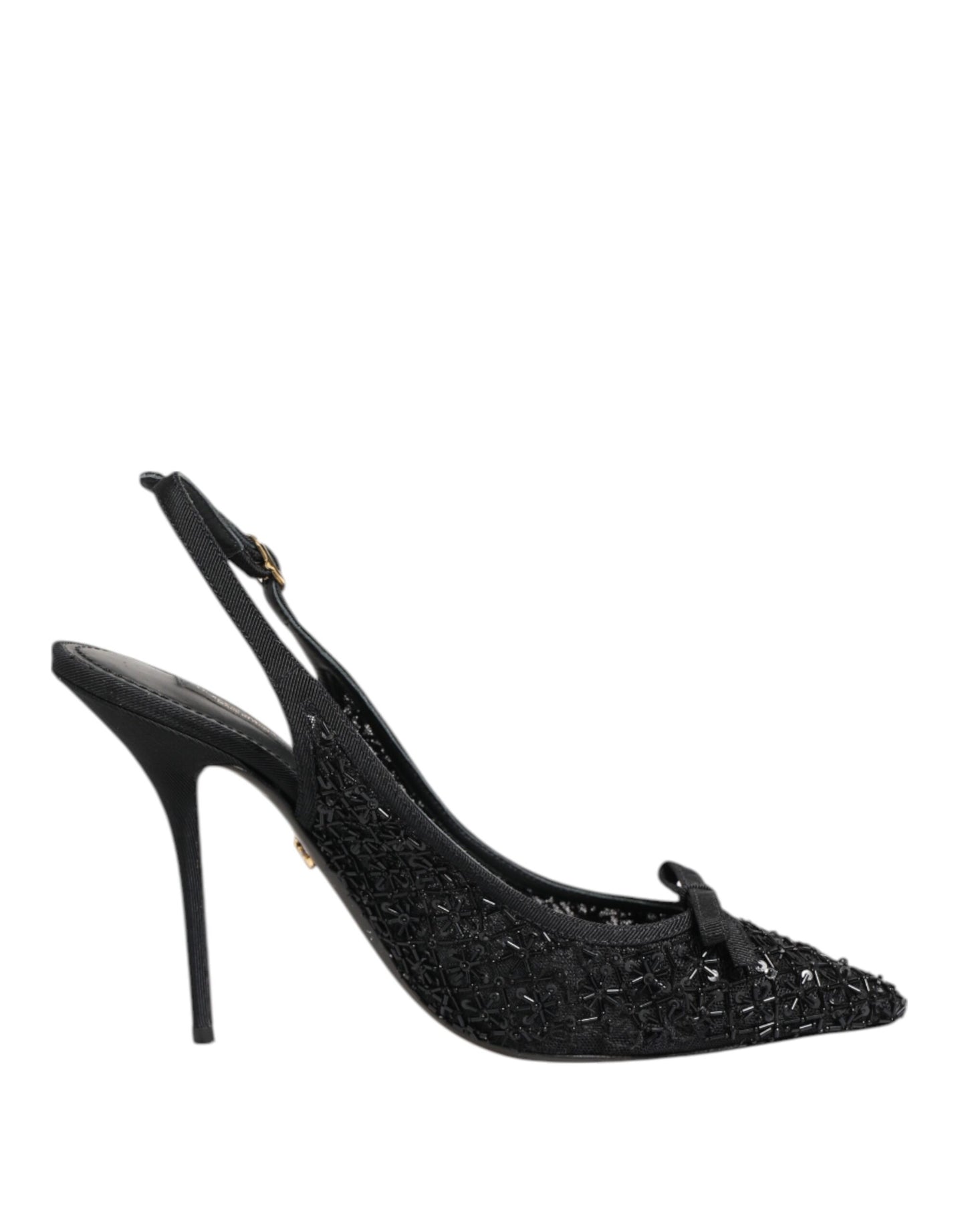 Dolce &amp; Gabbana Black Tulle Ricamo Heels Slingbacks Shoes