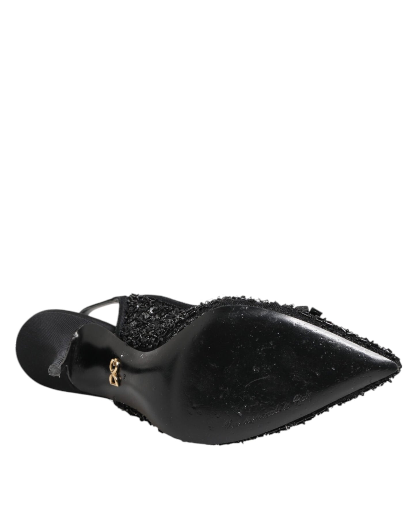 Dolce &amp; Gabbana Black Tulle Ricamo Heels Slingbacks Shoes