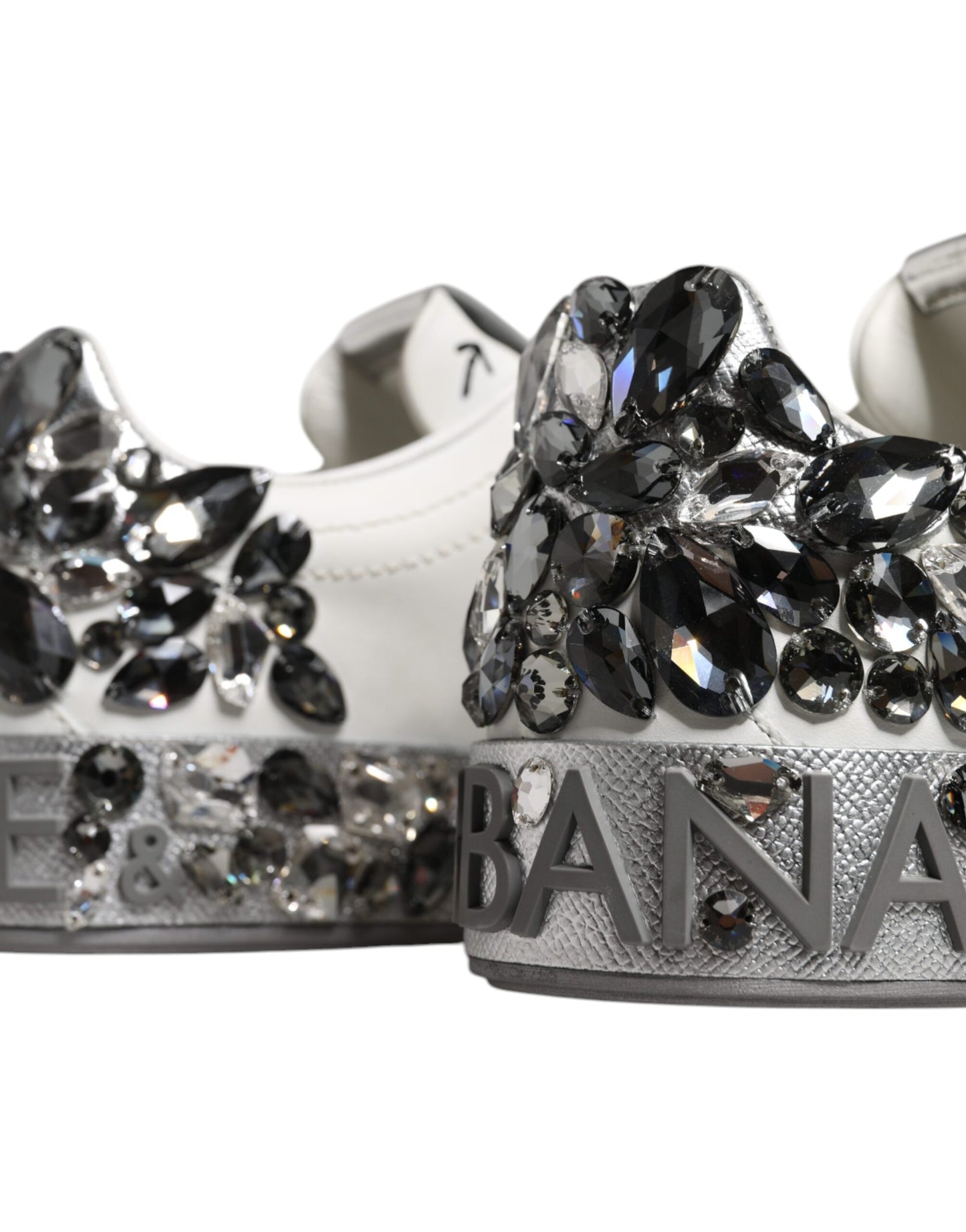 Dolce &amp; Gabbana White Crystal Logo Portofino Sneakers Shoes