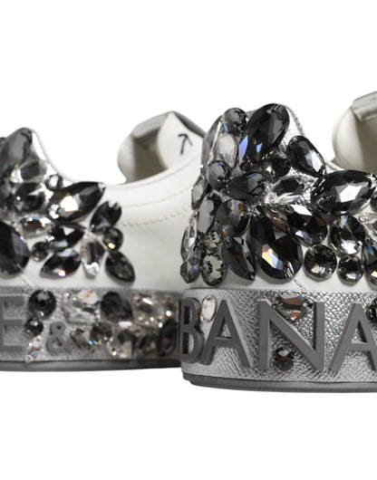 Dolce &amp; Gabbana White Crystal Logo Portofino Sneakers Shoes