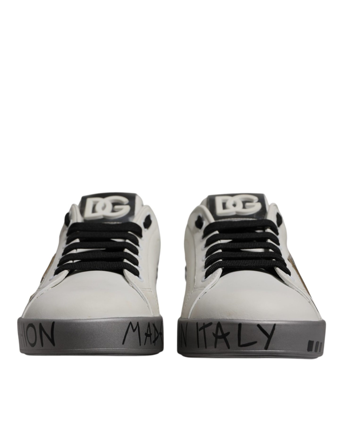 Dolce &amp; Gabbana White Crystal Logo Portofino Sneakers Shoes