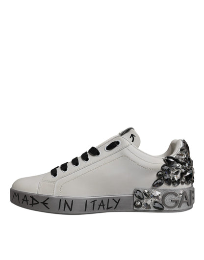 Dolce &amp; Gabbana White Crystal Logo Portofino Sneakers Shoes