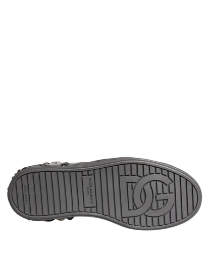 Dolce &amp; Gabbana White Crystal Logo Portofino Sneakers Shoes
