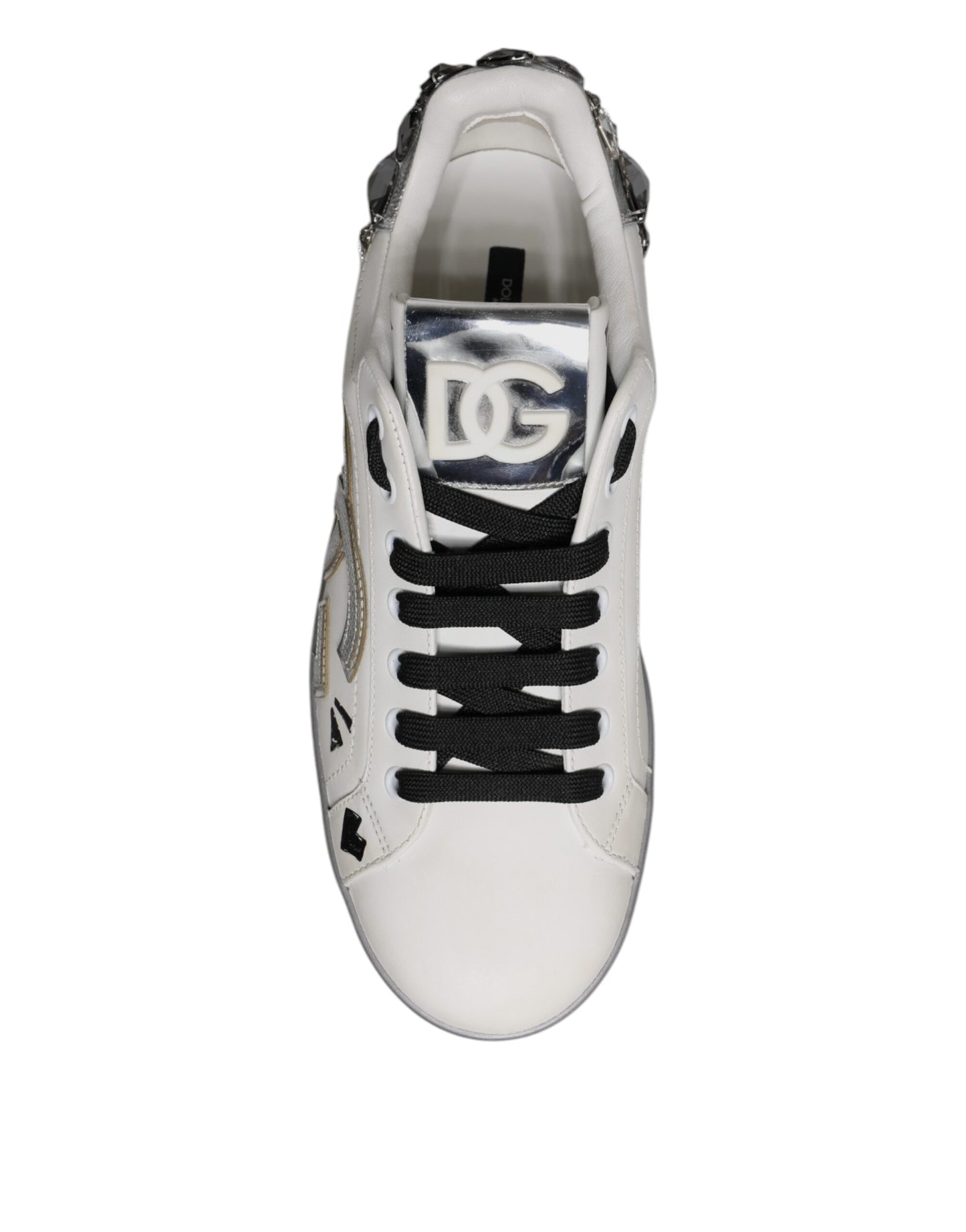 Dolce &amp; Gabbana White Crystal Logo Portofino Sneakers Shoes