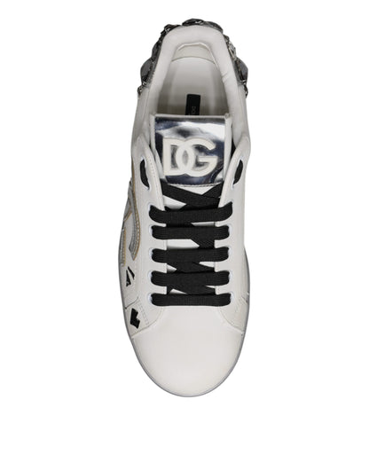 Dolce &amp; Gabbana White Crystal Logo Portofino Sneakers Shoes