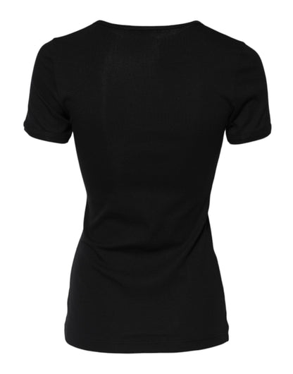 Dolce &amp; Gabbana Black Cotton Henley Short Sleeves Top T-shirt