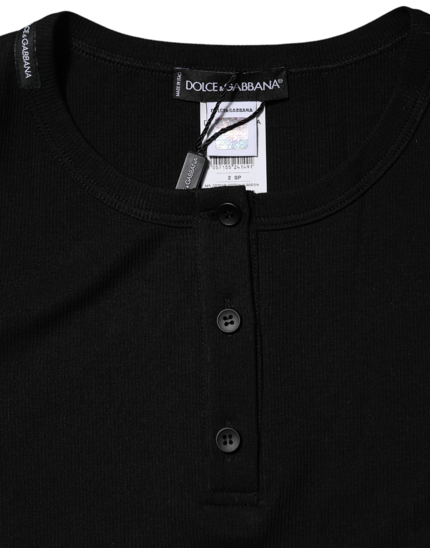 Dolce &amp; Gabbana Black Cotton Henley Short Sleeves Top T-shirt