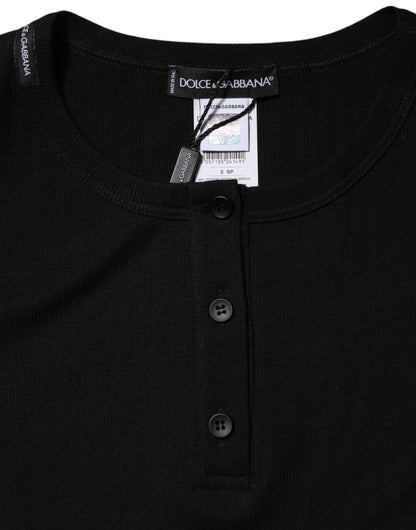 Dolce &amp; Gabbana Black Cotton Henley Short Sleeves Top T-shirt