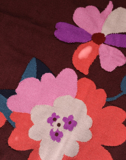 Dolce &amp; Gabbana Maroon Floral Silk Crew Neck Blouse Top