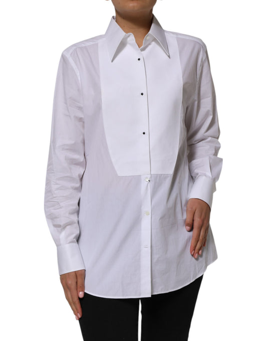 Dolce &amp; Gabbana White Cotton Collared Long Sleeves Shirt Top