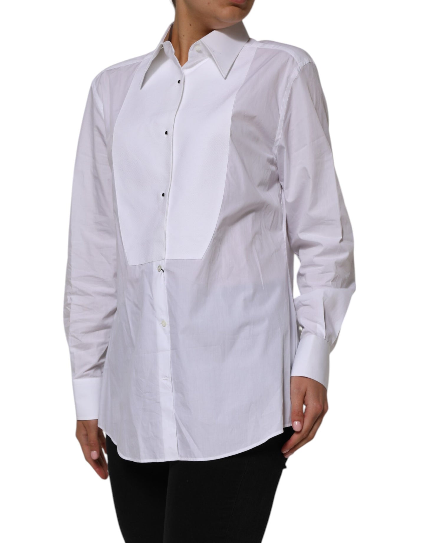 Dolce &amp; Gabbana White Cotton Collared Long Sleeves Shirt Top