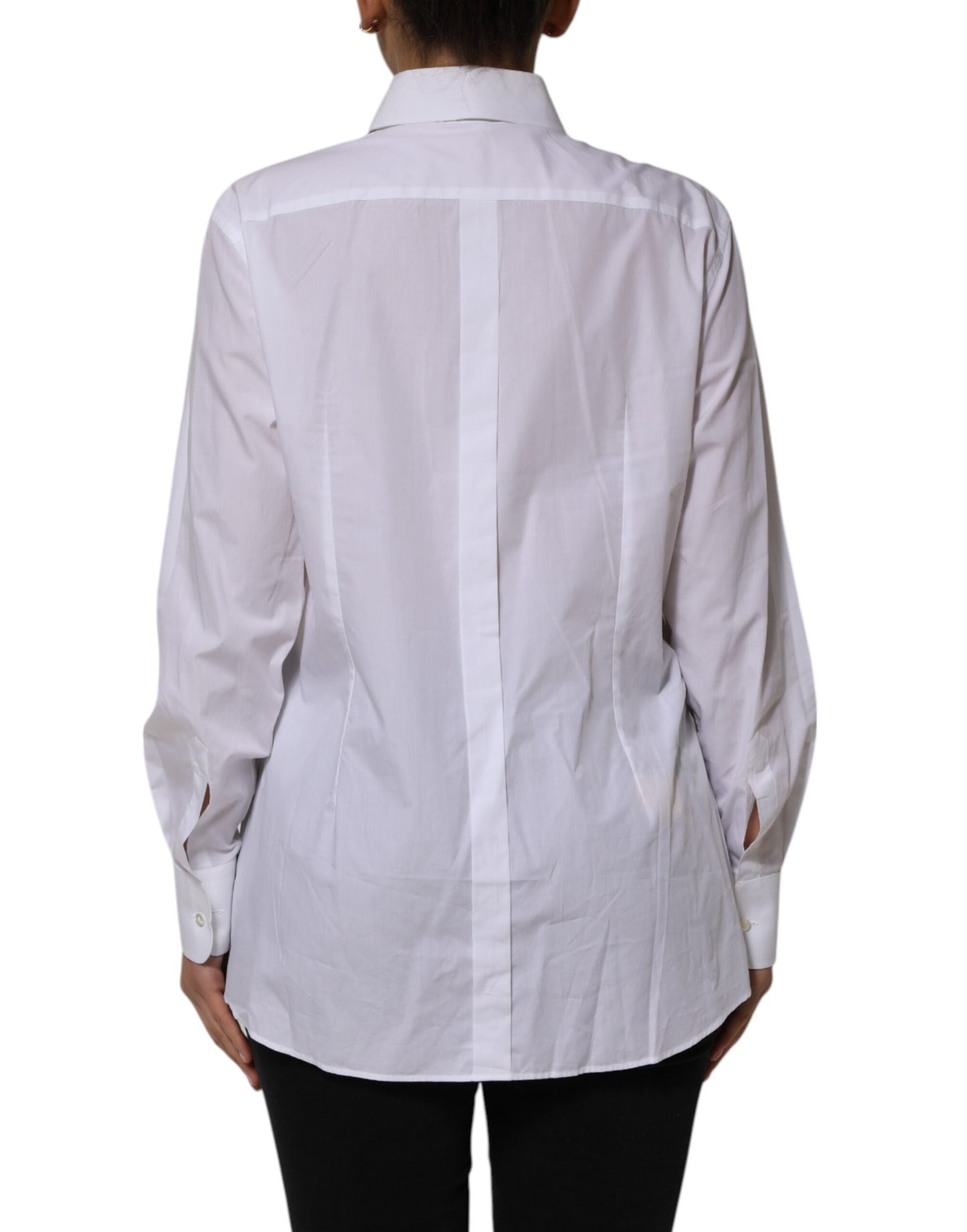 Dolce &amp; Gabbana White Cotton Collared Long Sleeves Shirt Top