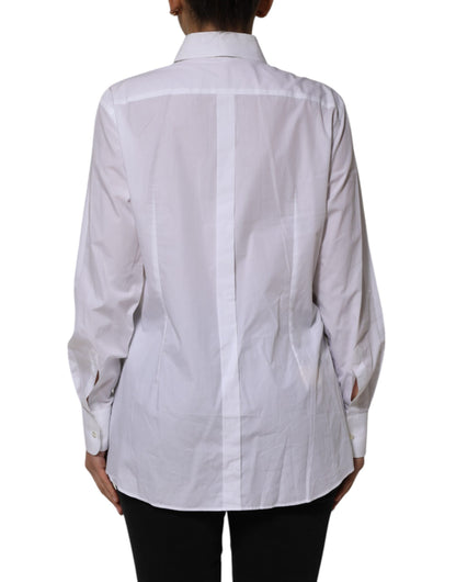 Dolce &amp; Gabbana White Cotton Collared Long Sleeves Shirt Top
