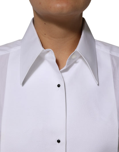 Dolce &amp; Gabbana White Cotton Collared Long Sleeves Shirt Top