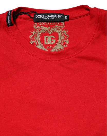 Dolce &amp; Gabbana Red Cotton Short Sleeves Crew Neck Top T-shirt