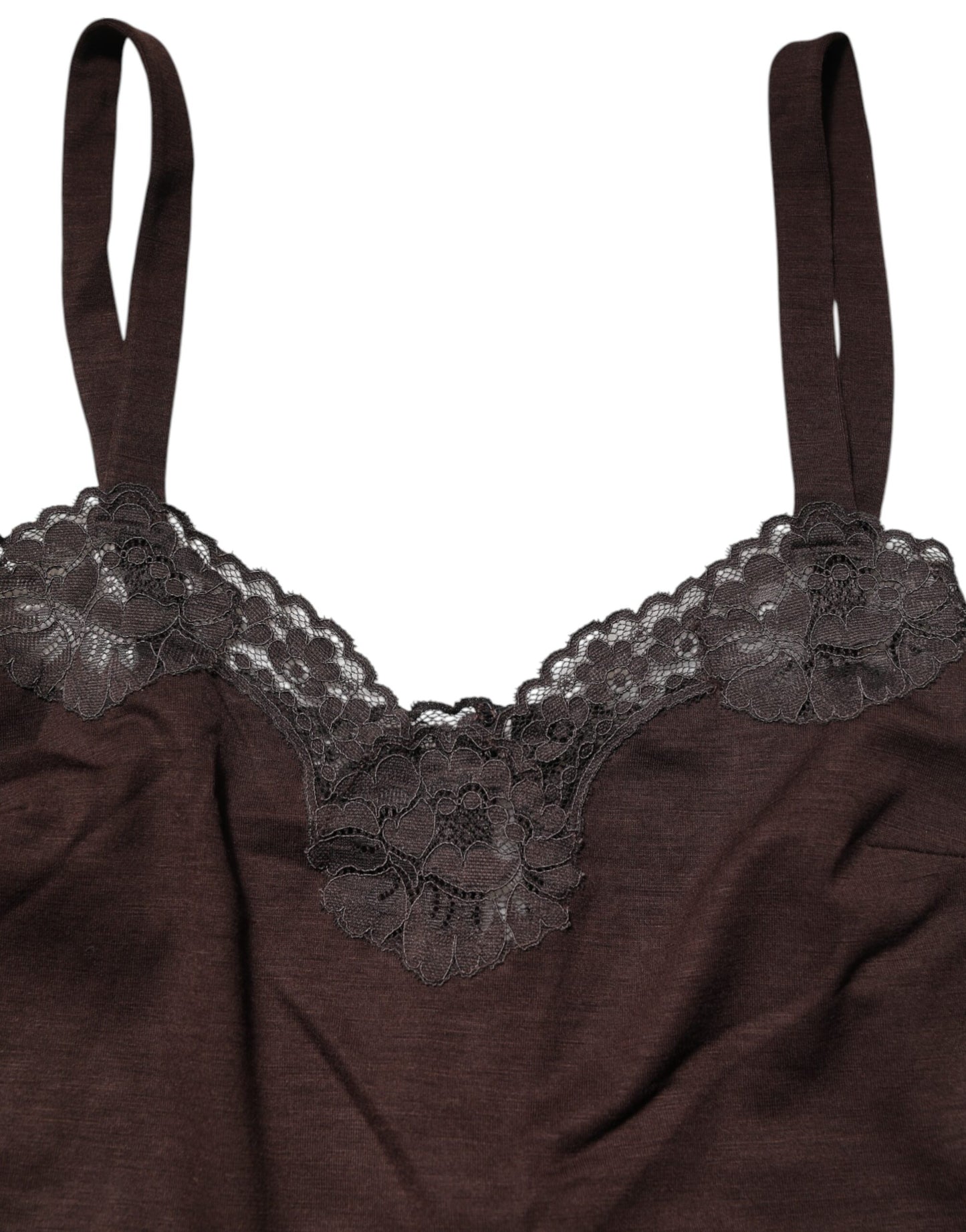 Dolce &amp; Gabbana Dark Brown Lace Trim Wool Sleeveless Tank Top