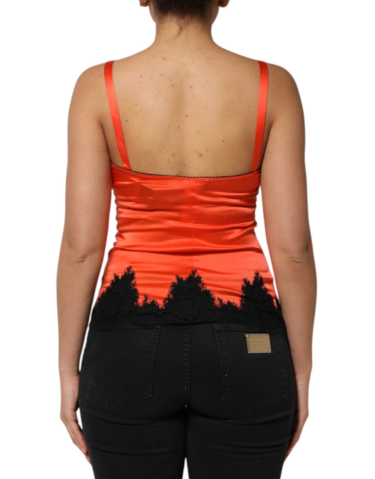 Dolce &amp; Gabbana Red Black Lace Trim Silk Sleeveless Tank Top