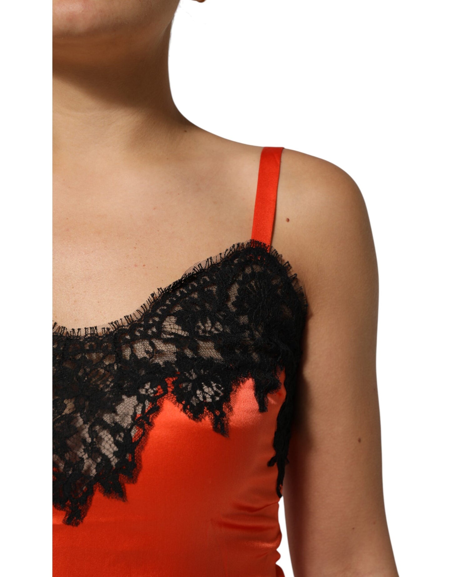 Dolce &amp; Gabbana Red Black Lace Trim Silk Sleeveless Tank Top