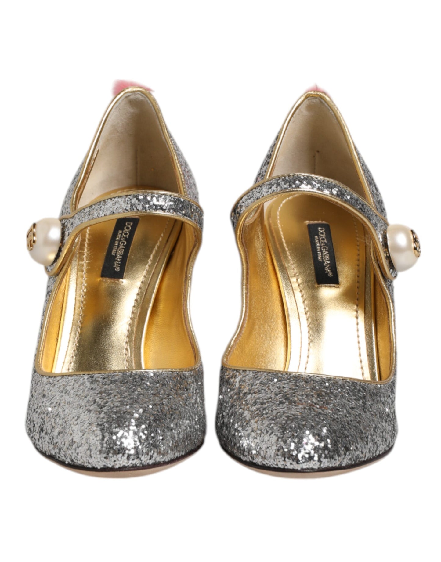 Dolce &amp; Gabbana Silver Glitter Mink Fur VALLY Pumps Shoes