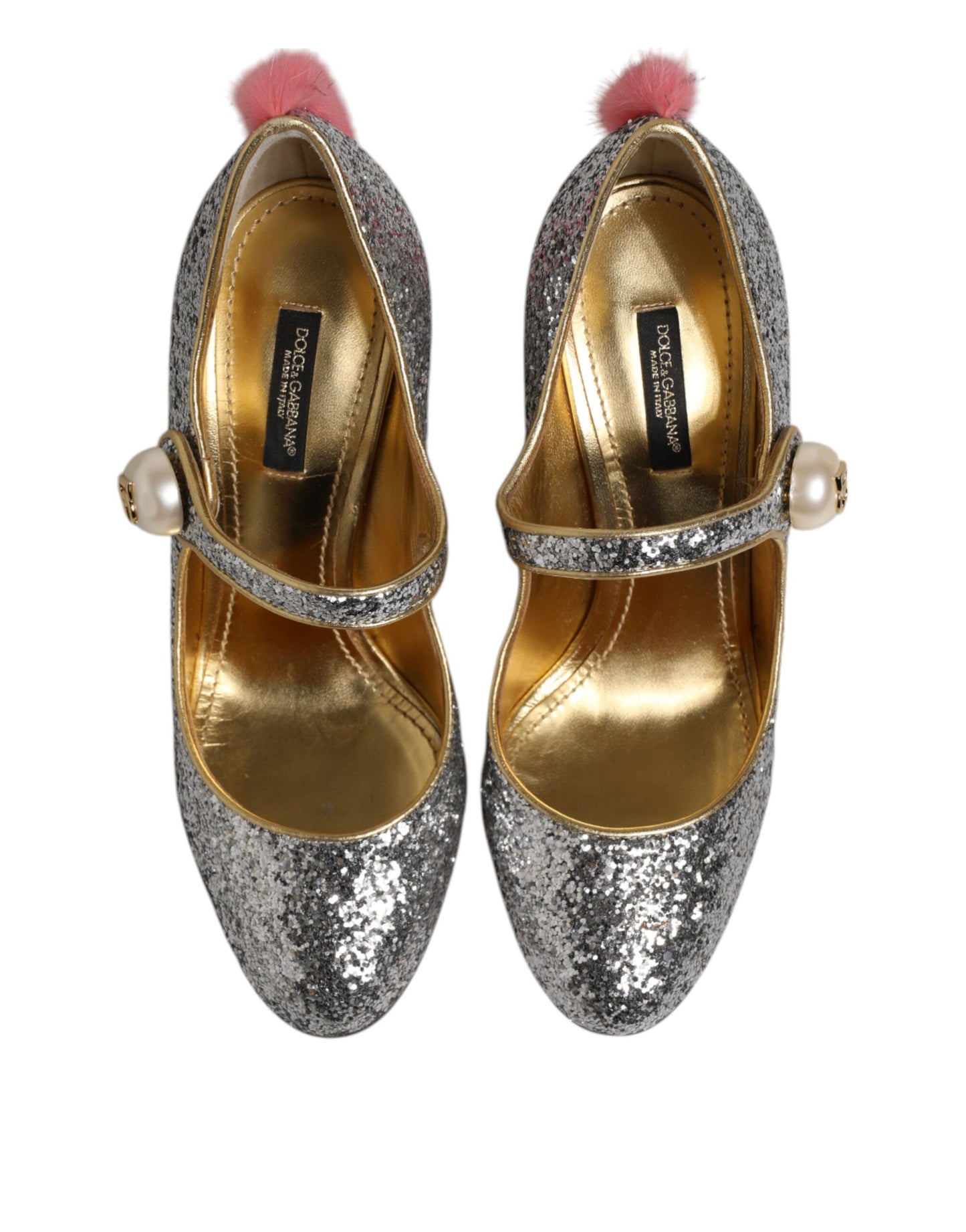 Dolce &amp; Gabbana Silver Glitter Mink Fur VALLY Pumps Shoes