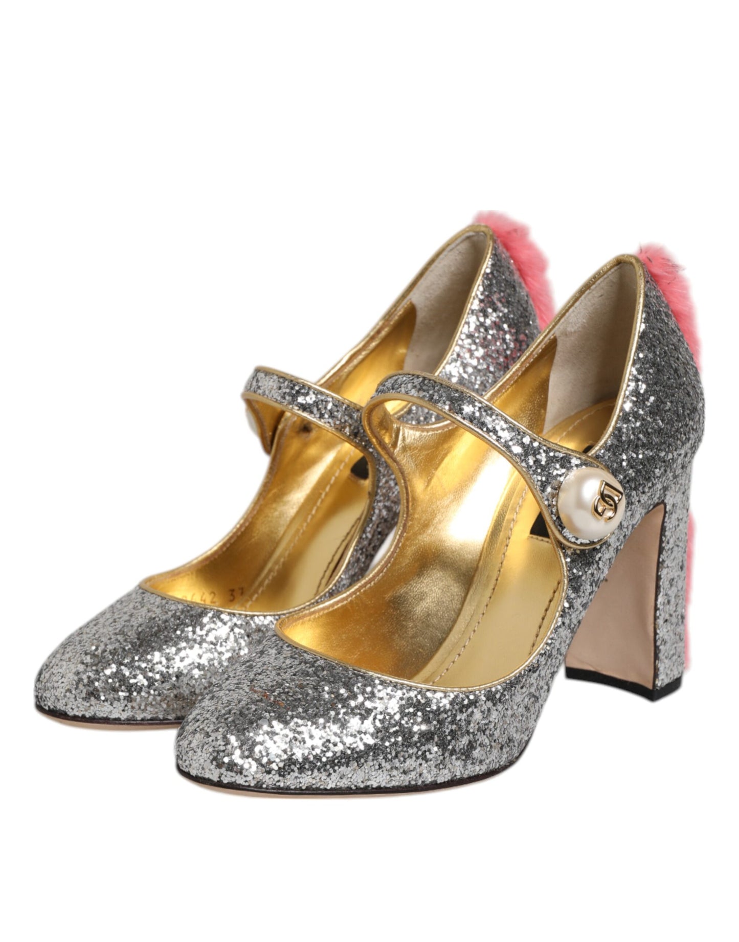 Dolce &amp; Gabbana Silver Glitter Mink Fur VALLY Pumps Shoes