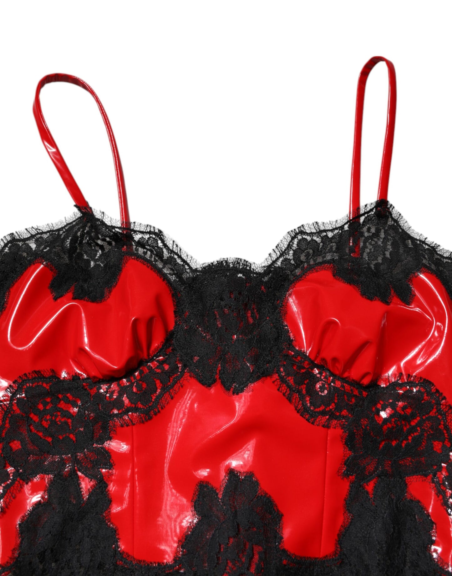 Dolce &amp; Gabbana Red Black Lace Trim Polyester Sleeveless Tank Top