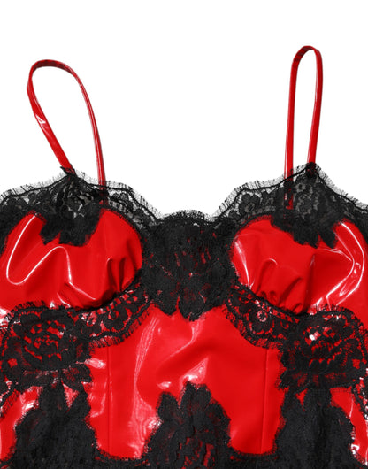 Dolce &amp; Gabbana Red Black Lace Trim Polyester Sleeveless Tank Top