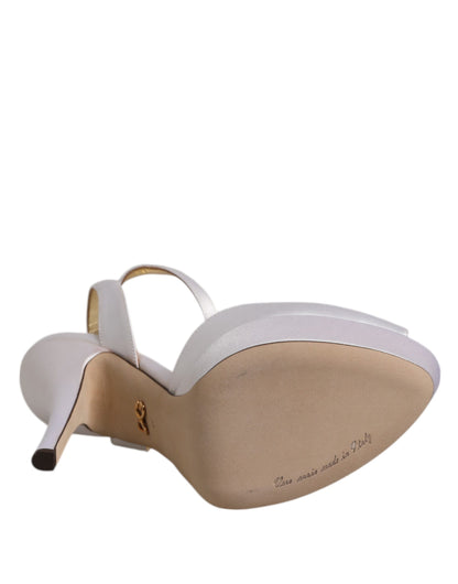 Dolce &amp; Gabbana White Satin Platform Heels Sandals Shoes