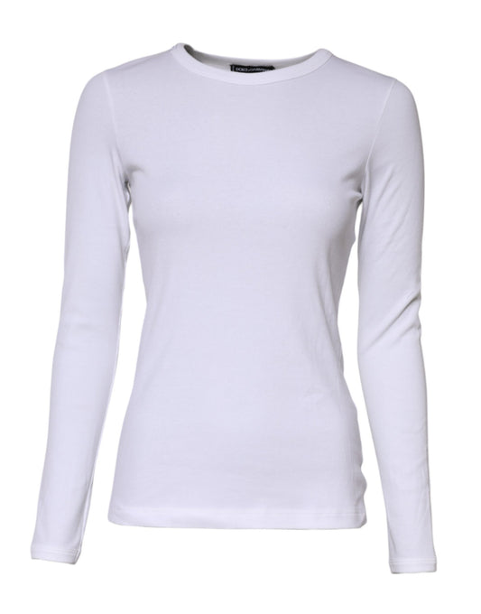 Dolce &amp; Gabbana White Cotton Knit Round Neck Long Sleeves T-shirt