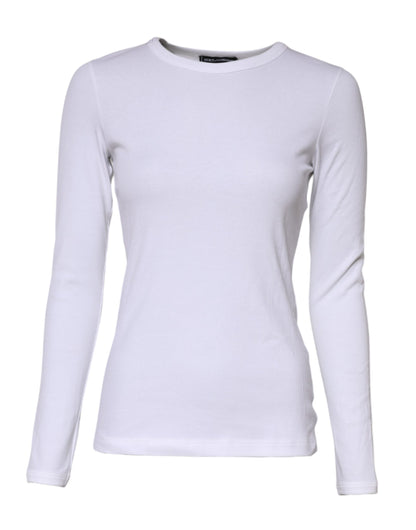 Dolce &amp; Gabbana White Cotton Knit Round Neck Long Sleeves T-shirt
