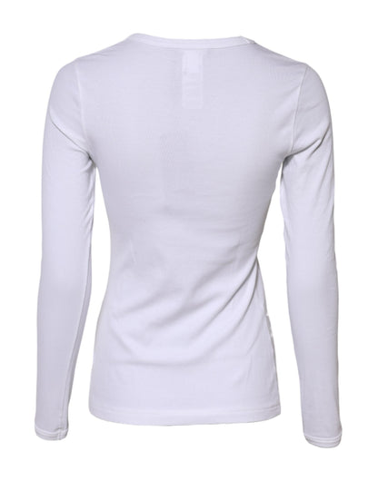 Dolce &amp; Gabbana White Cotton Knit Round Neck Long Sleeves T-shirt