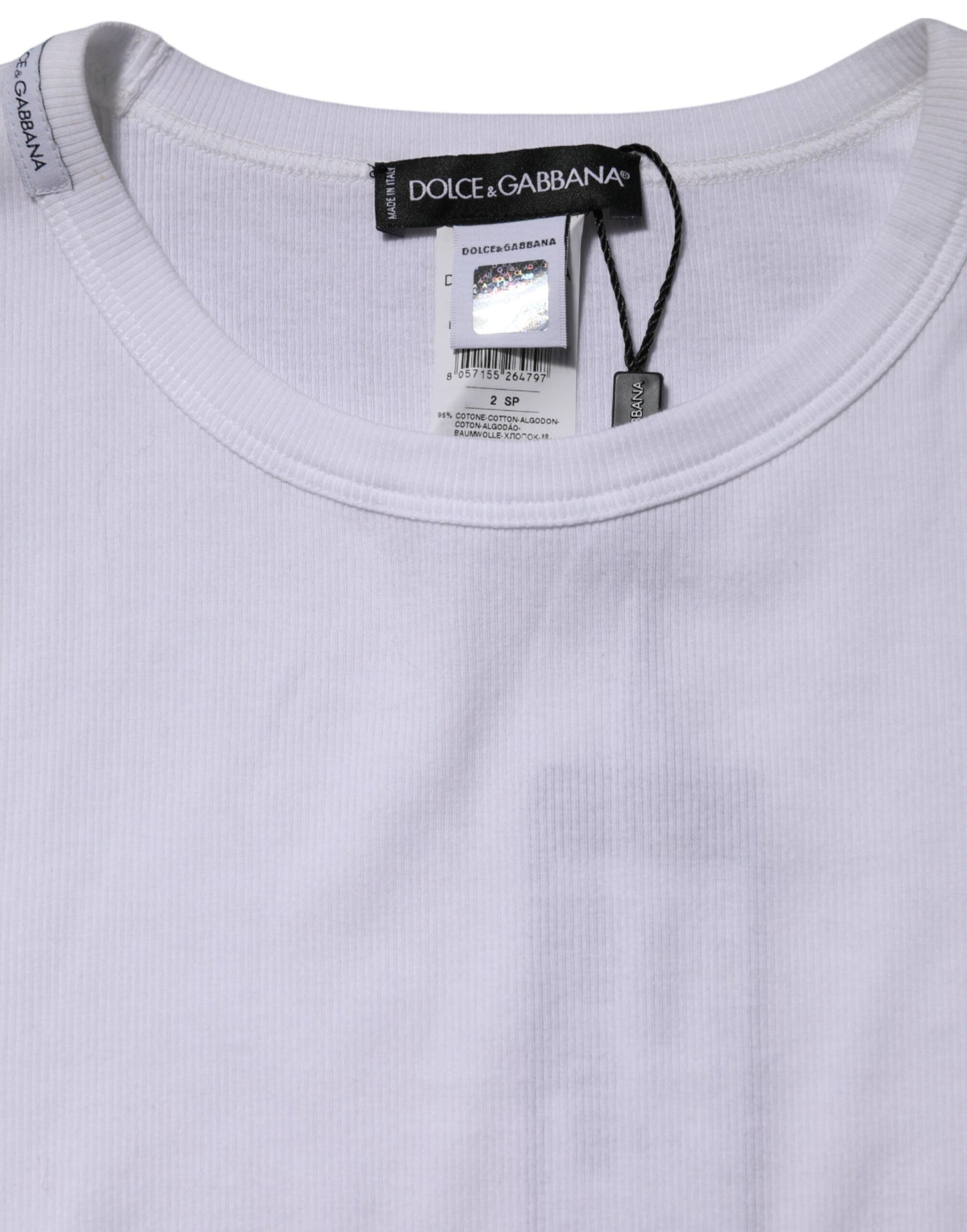 Dolce &amp; Gabbana White Cotton Knit Round Neck Long Sleeves T-shirt