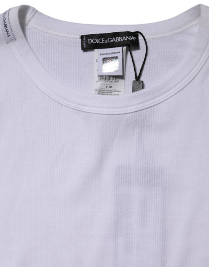 Dolce &amp; Gabbana White Cotton Knit Round Neck Long Sleeves T-shirt