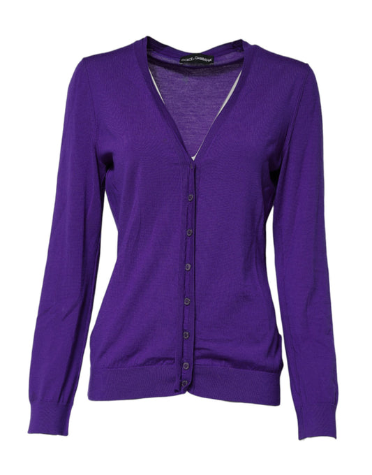 Dolce &amp; Gabbana Purple Wool Knit V-neck Cardigan Sweater