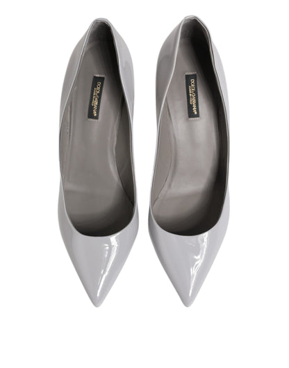 Dolce &amp; Gabbana Light Gray Leather Kitten Heels Pumps Shoes