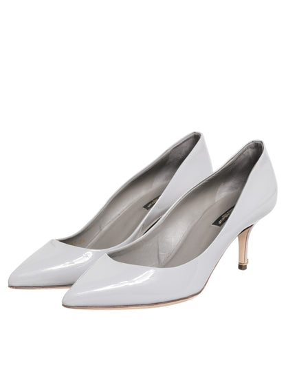 Dolce &amp; Gabbana Light Gray Leather Kitten Heels Pumps Shoes