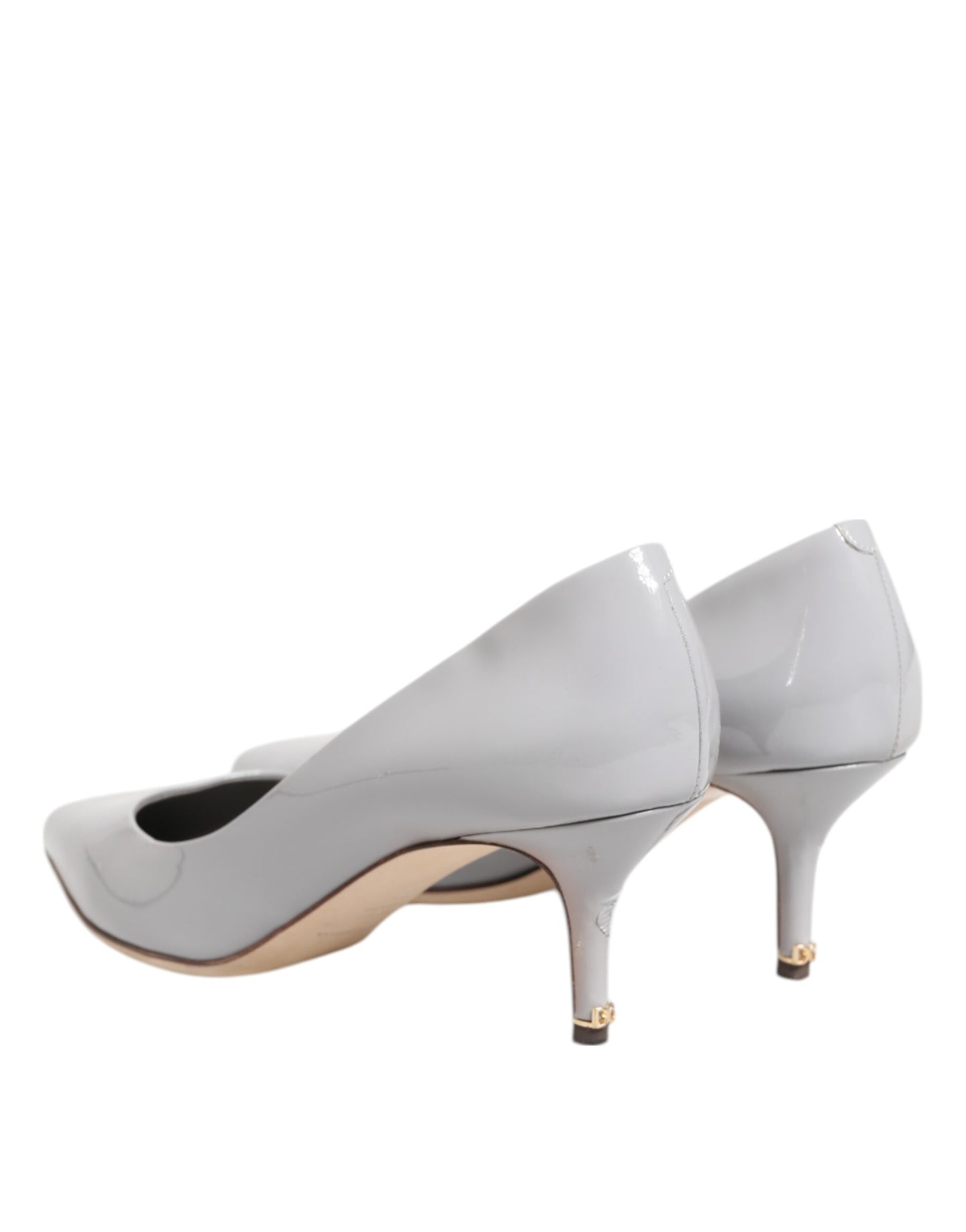 Dolce &amp; Gabbana Light Gray Leather Kitten Heels Pumps Shoes