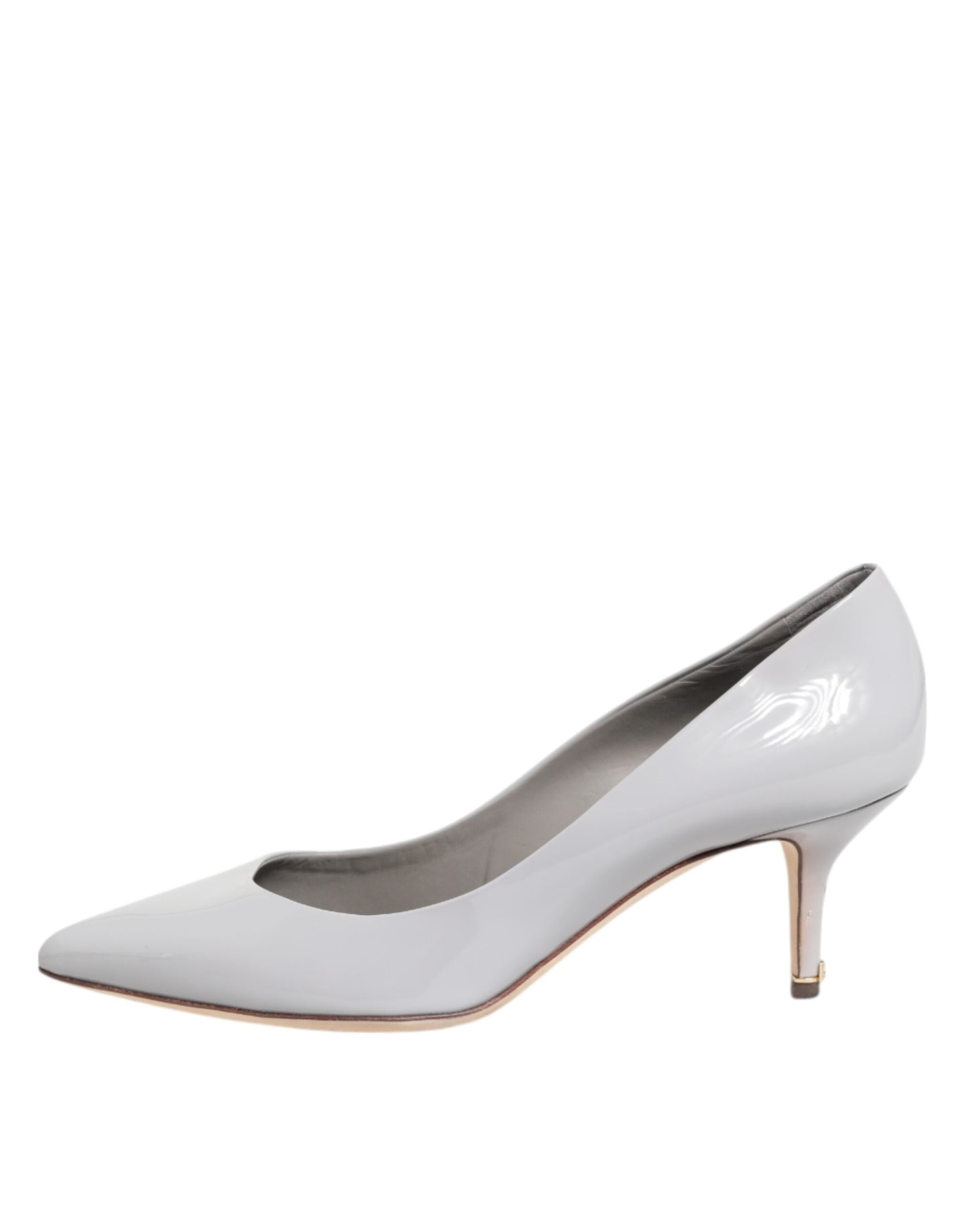 Dolce &amp; Gabbana Light Gray Leather Kitten Heels Pumps Shoes