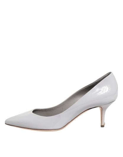 Dolce &amp; Gabbana Light Gray Leather Kitten Heels Pumps Shoes