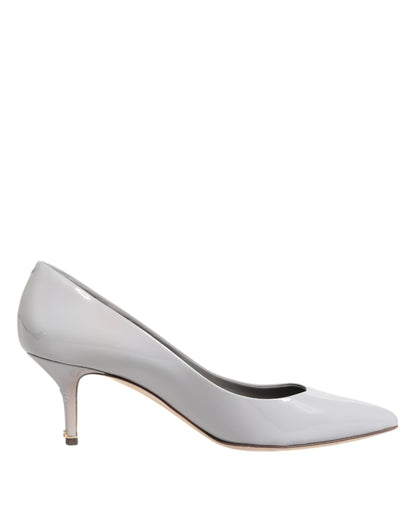 Dolce &amp; Gabbana Light Gray Leather Kitten Heels Pumps Shoes