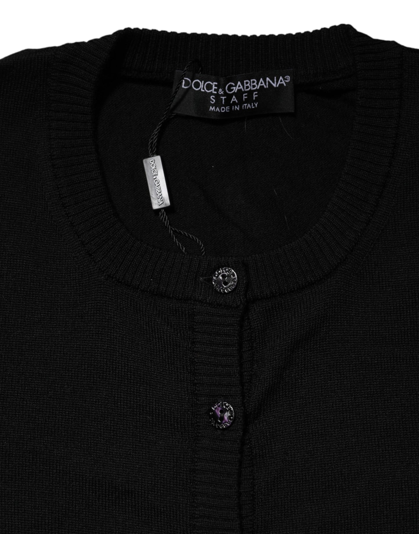 Dolce &amp; Gabbana Black Wool Knit Crew Neck Cardigan Sweater