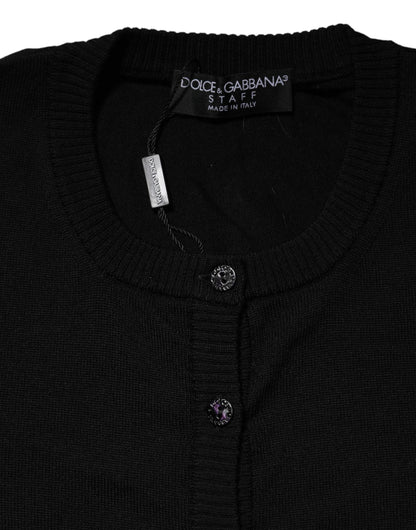 Dolce &amp; Gabbana Black Wool Knit Crew Neck Cardigan Sweater