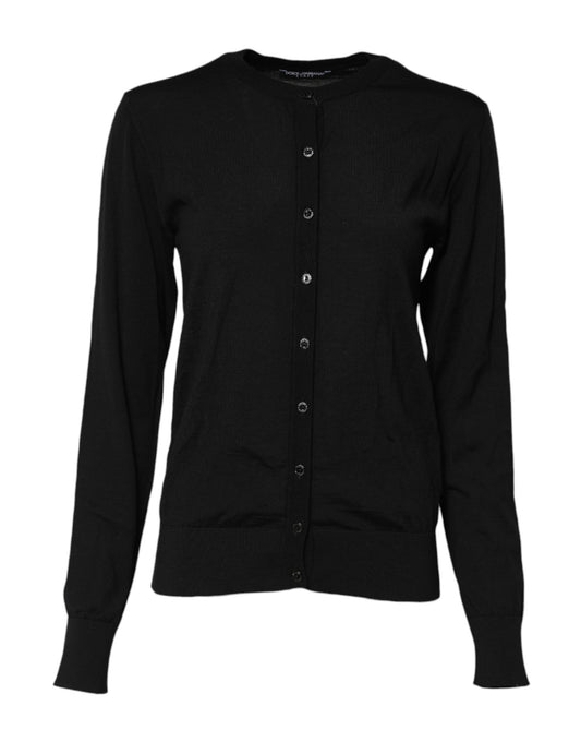 Dolce &amp; Gabbana Black Wool Knit Round Neck Cardigan Sweater