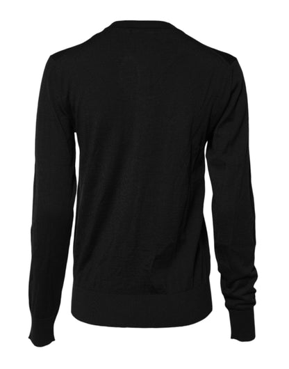 Dolce &amp; Gabbana Black Wool Knit Round Neck Cardigan Sweater