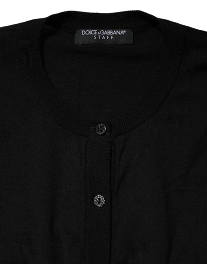 Dolce &amp; Gabbana Black Wool Knit Round Neck Cardigan Sweater